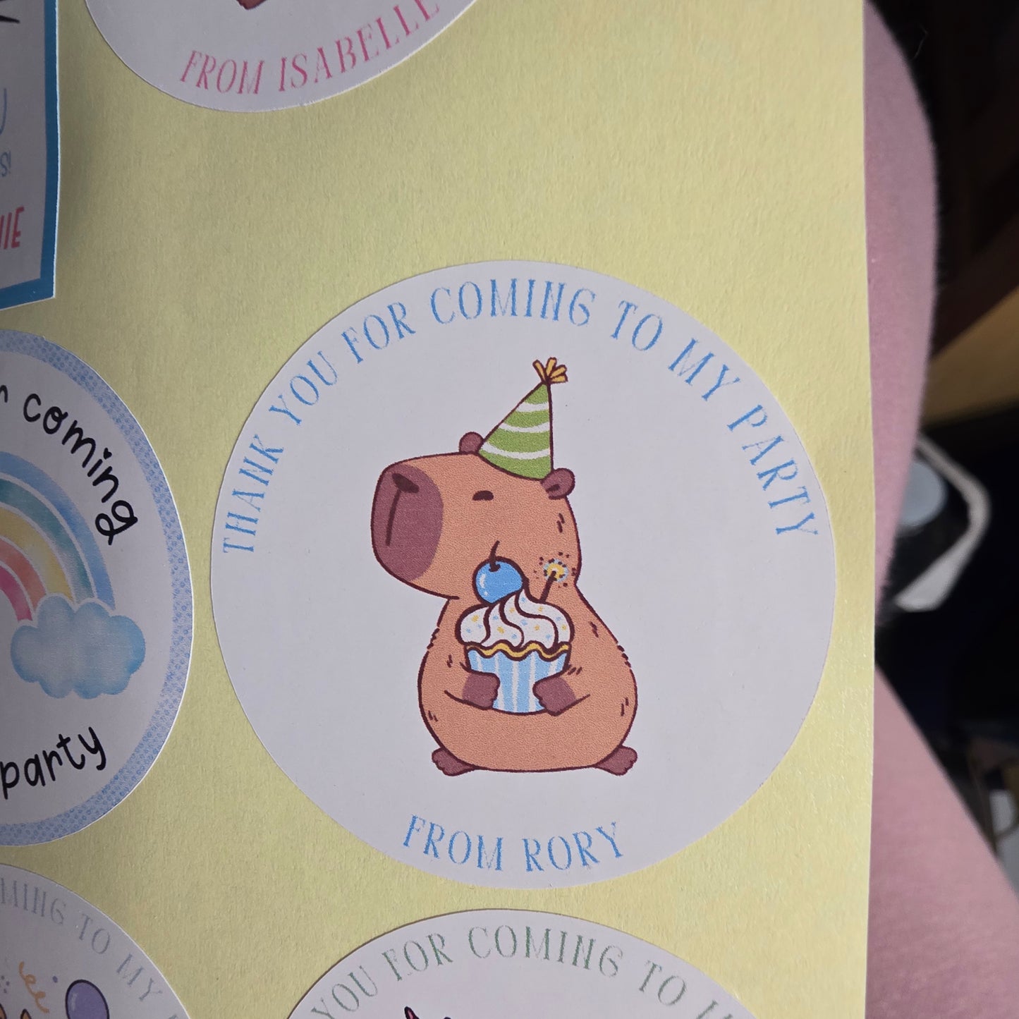 Personalised Capybara Birthday Thank You Stickers | Party Bag Seals | Cute Animal Design | Custom Name Labels