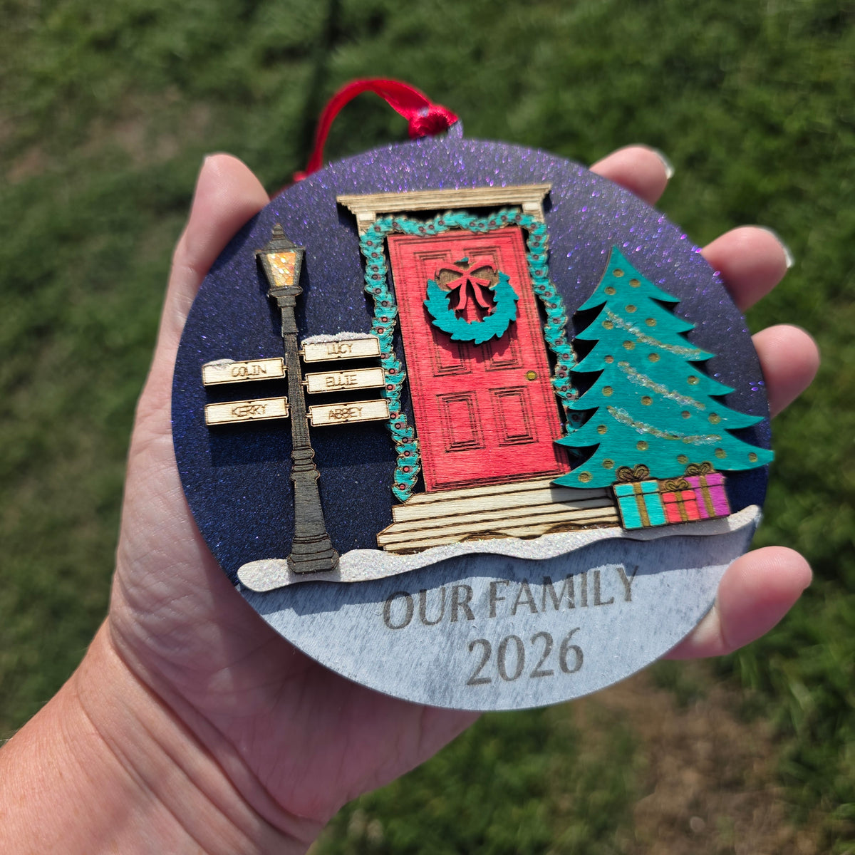 Our Family 2026 Wooden Christmas Bauble | Glow in the Dark Family Tree Decoration