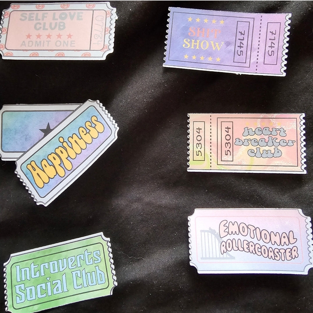 Sweary ticket stickers | ticket to happiness | self love club | Laptop Sticker | Sassy Decor | Swear Words | Sticker Set