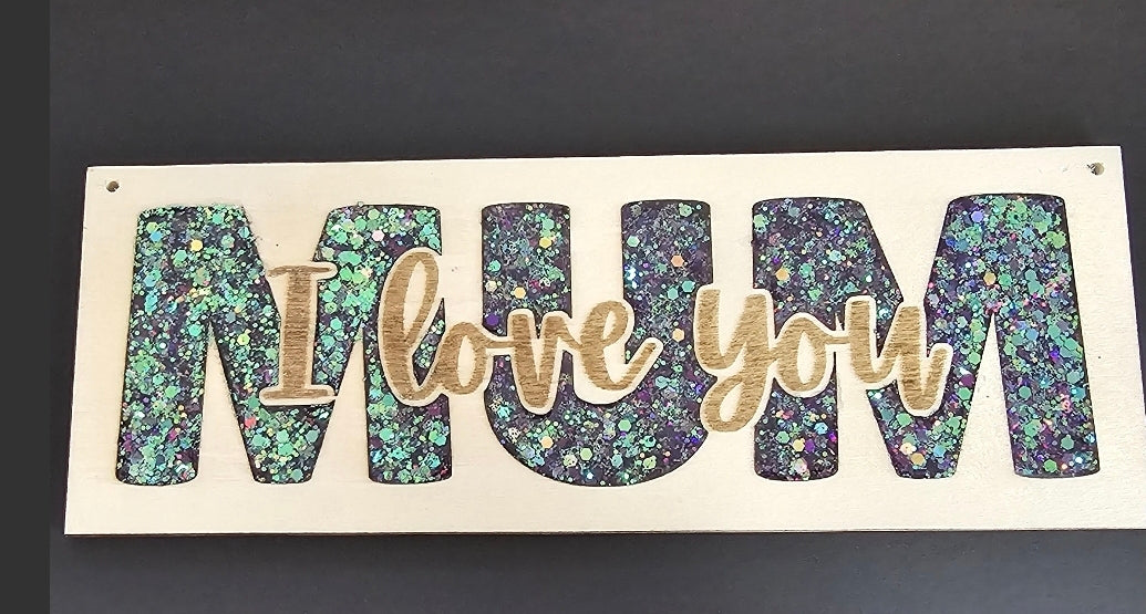 Personalised Mum & Dad Plaques – Handmade Wood & Glitter Resin Signs | Family Gift