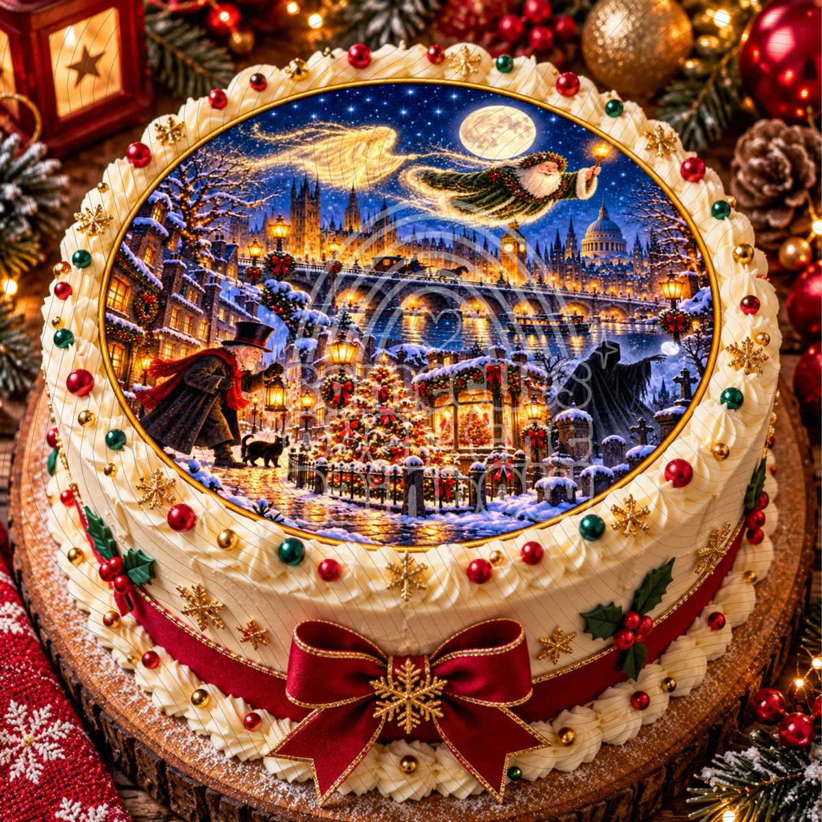 Victorian Christmas Edible Cake Topper – Vintage Christmas Icing Sheet or Wafer Paper