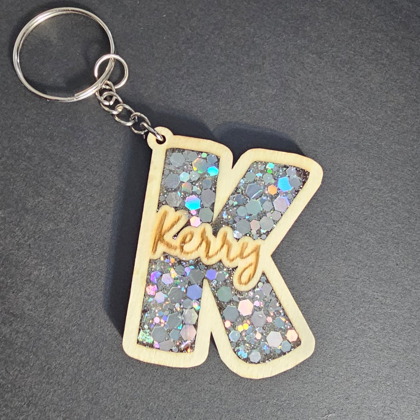 Initial Bag Tag key ring | Glow-in-the-Dark Glitter Letter Charm