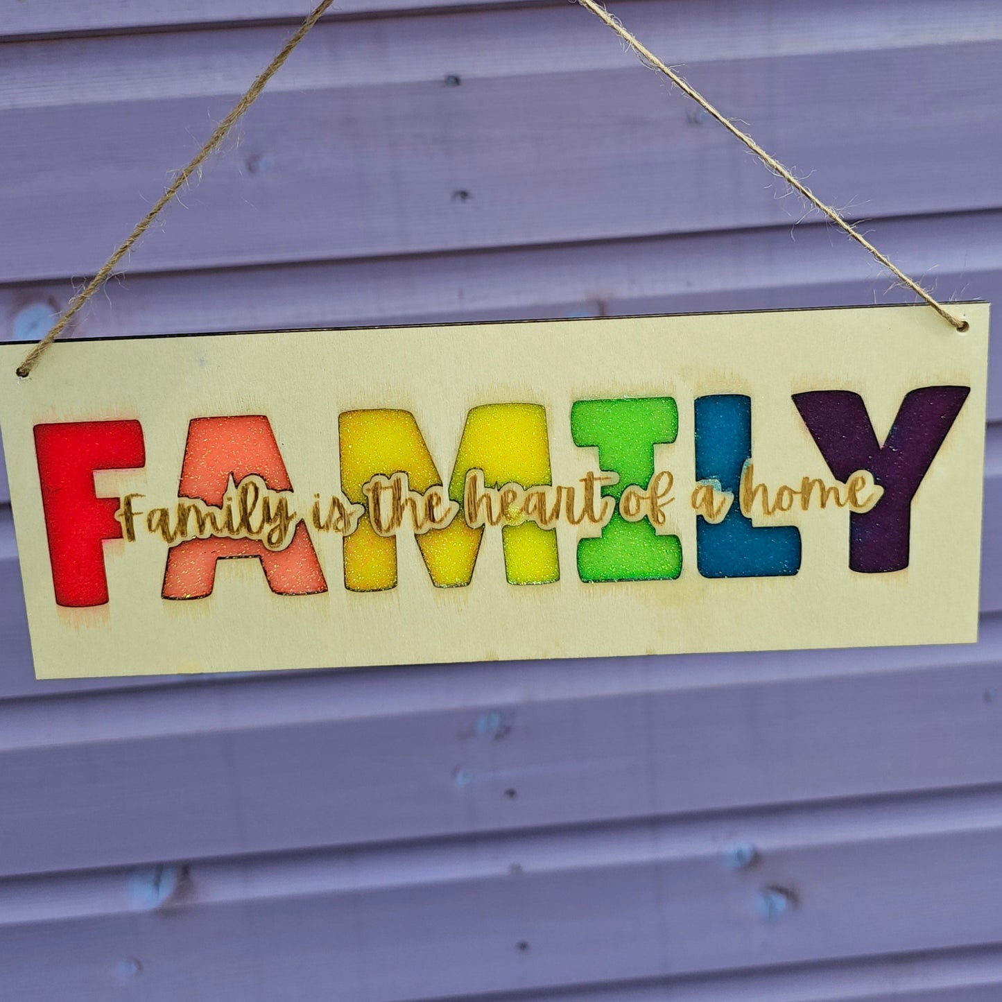 Family Is the Heart of a Home Plaque – Personalised Wood & Glitter Resin Sign | Housewarming Gift