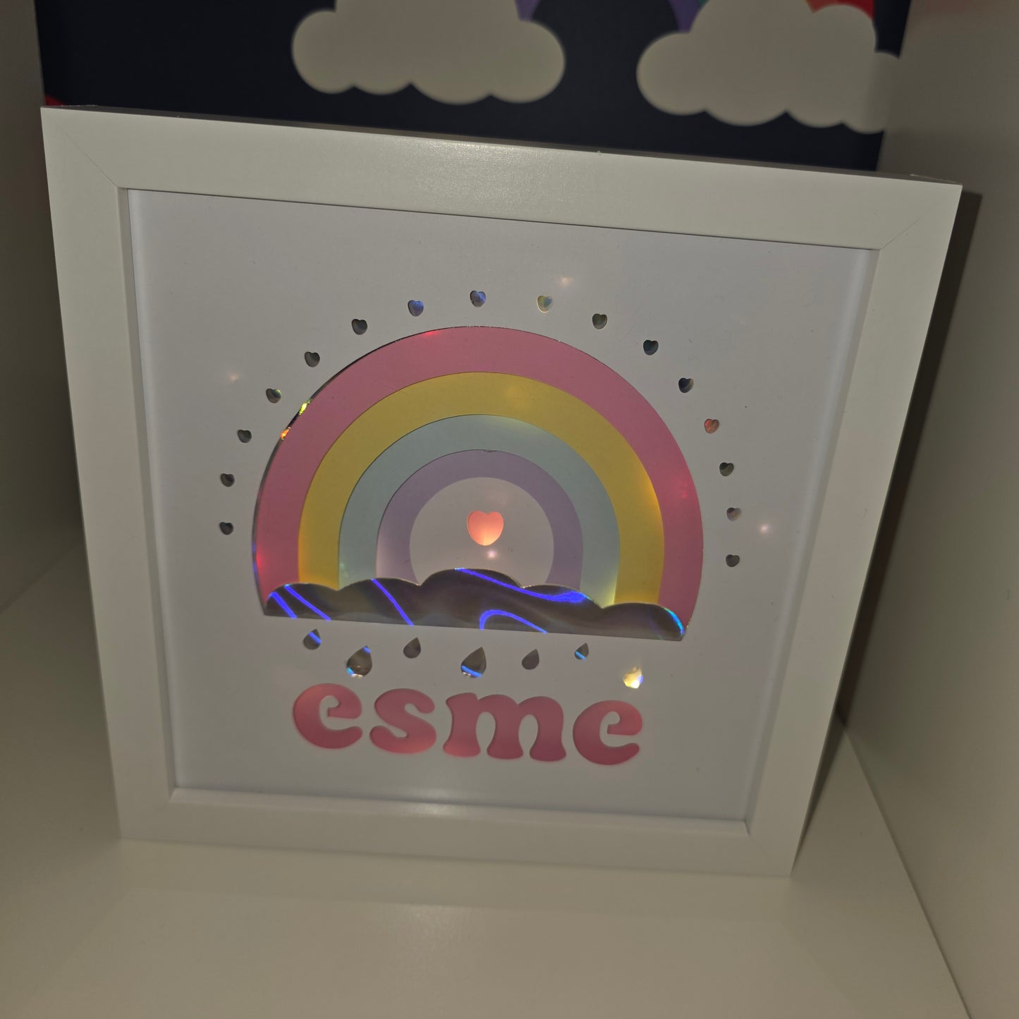 Personalised LED Rainbow Name Frame – Custom Light Up Name Sign – Battery Powered Nursery & Kids Bedroom Decor – Unique Baby Gift