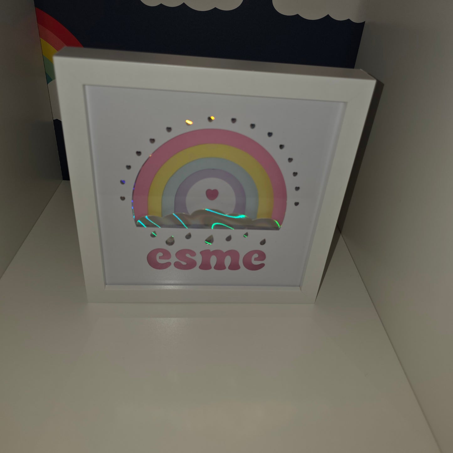 Personalised LED Rainbow Name Frame – Custom Light Up Name Sign – Battery Powered Nursery & Kids Bedroom Decor – Unique Baby Gift