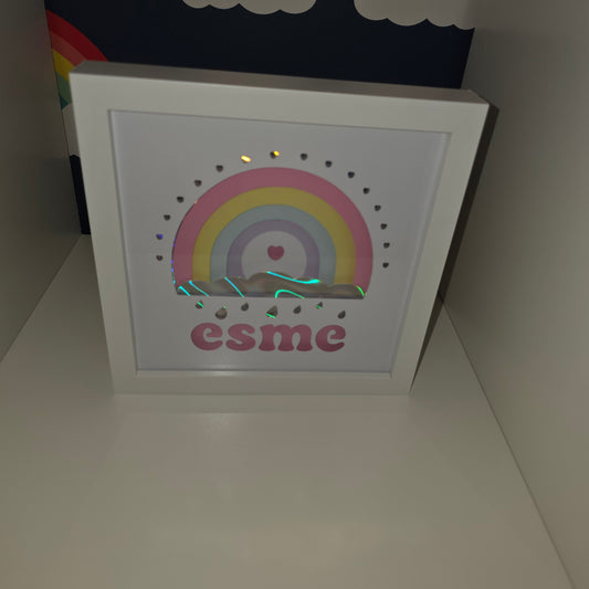 Personalised LED Rainbow Name Frame – Custom Light Up Name Sign – Battery Powered Nursery & Kids Bedroom Decor – Unique Baby Gift