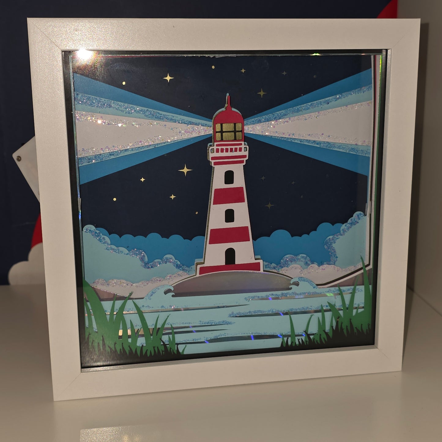 Lighthouse LED Shadow Box | Coastal Night Light Frame | Nautical Gift | Ocean Themed Home Decor