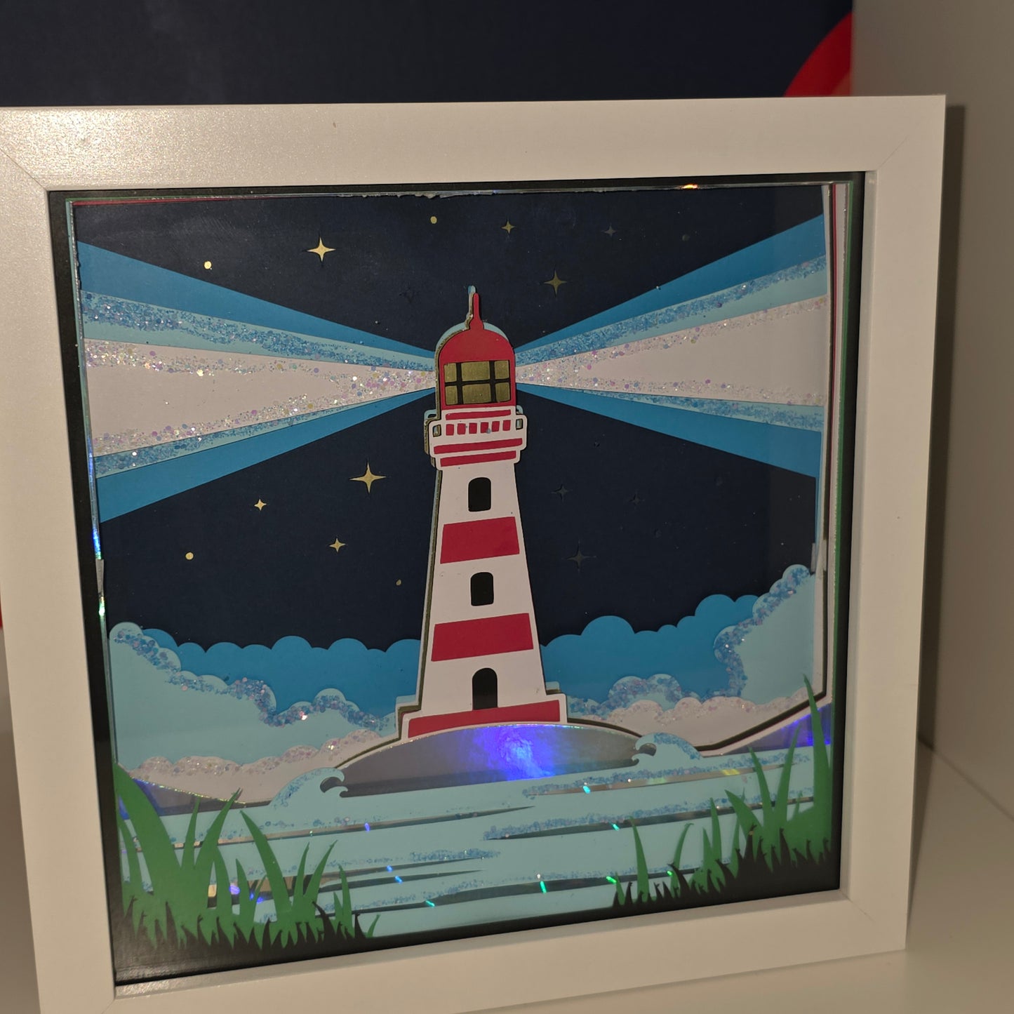Lighthouse LED Shadow Box | Coastal Night Light Frame | Nautical Gift | Ocean Themed Home Decor