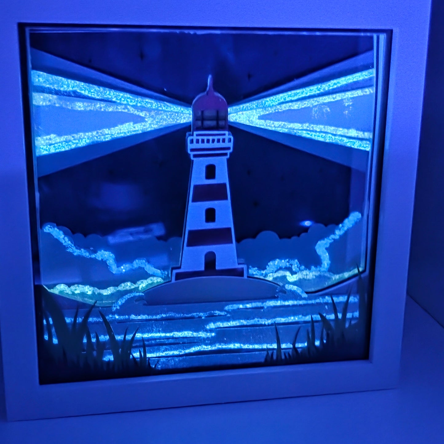 Lighthouse LED Shadow Box | Coastal Night Light Frame | Nautical Gift | Ocean Themed Home Decor