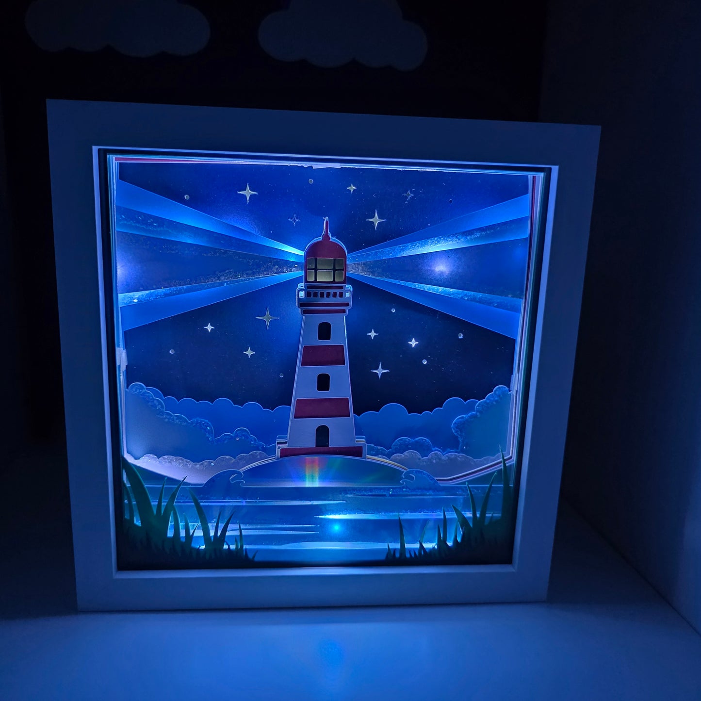 Lighthouse LED Shadow Box | Coastal Night Light Frame | Nautical Gift | Ocean Themed Home Decor