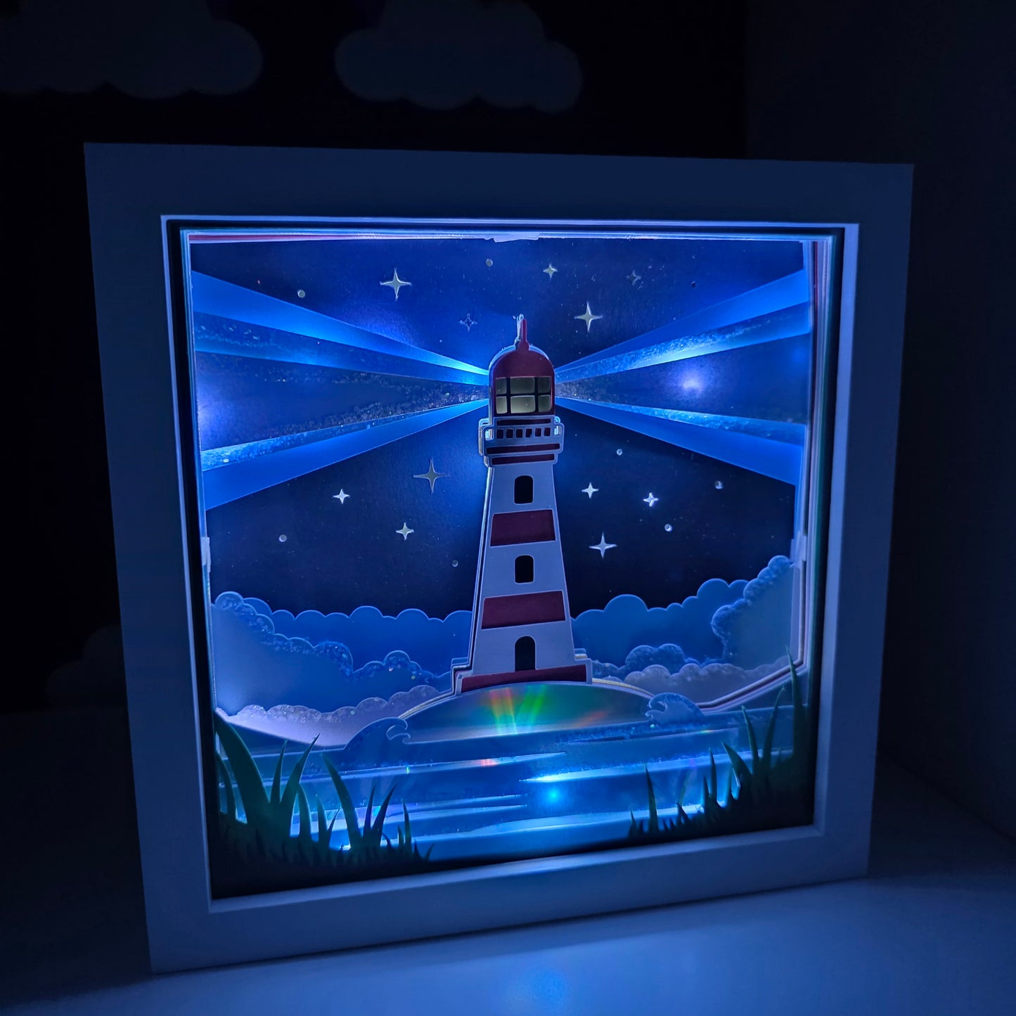 Lighthouse LED Shadow Box | Coastal Night Light Frame | Nautical Gift | Ocean Themed Home Decor