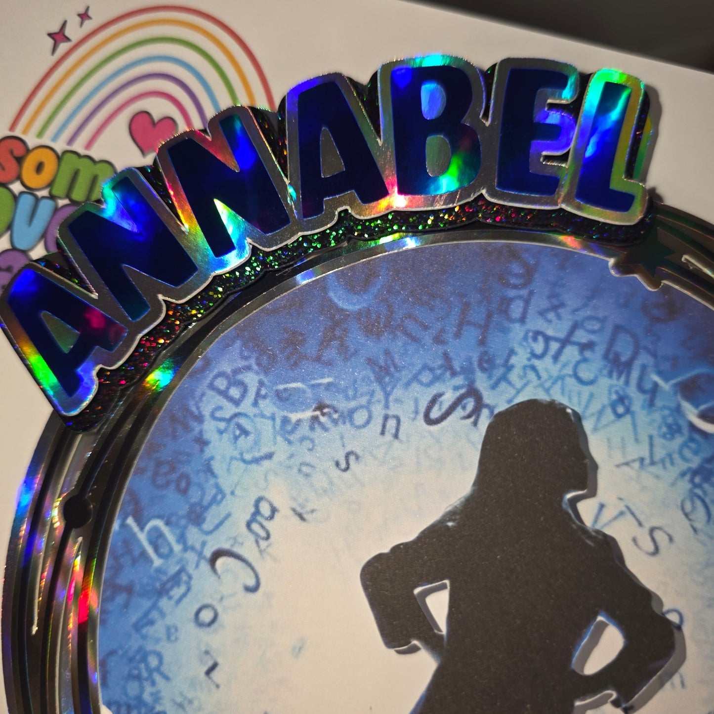 Personalised Bookworm Musical-Inspired Cake Topper | Reading Rebel Silhouette | Name & Age | Holographic Card Topper