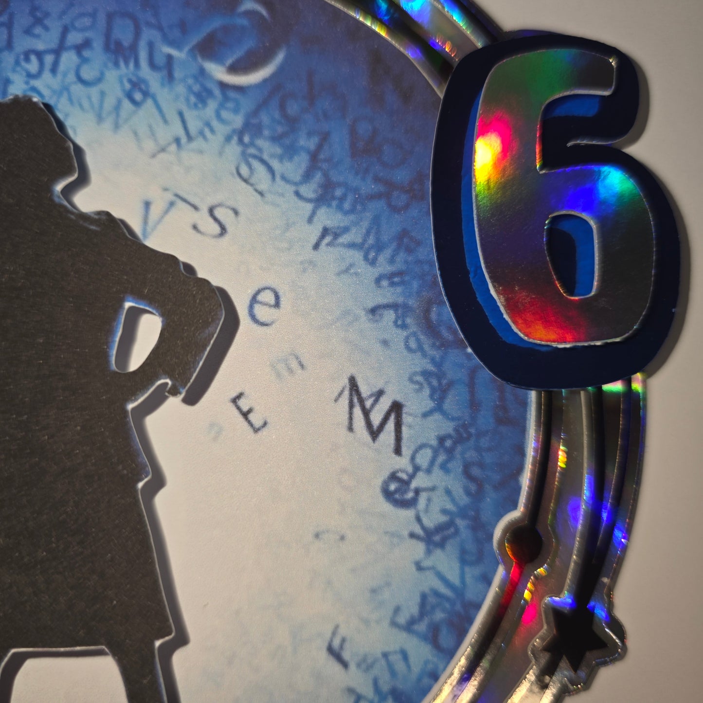Personalised Bookworm Musical-Inspired Cake Topper | Reading Rebel Silhouette | Name & Age | Holographic Card Topper