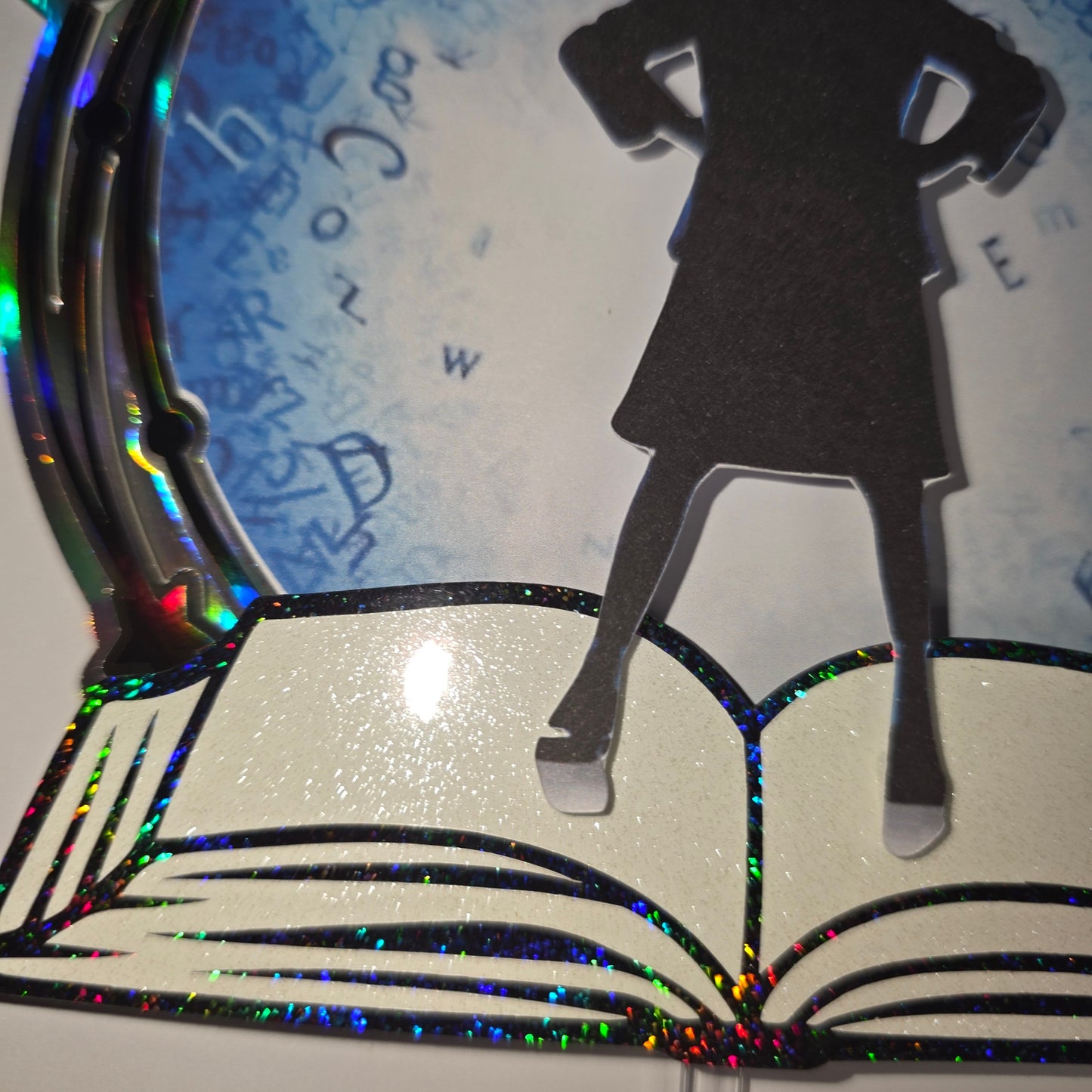 Personalised Bookworm Musical-Inspired Cake Topper | Reading Rebel Silhouette | Name & Age | Holographic Card Topper