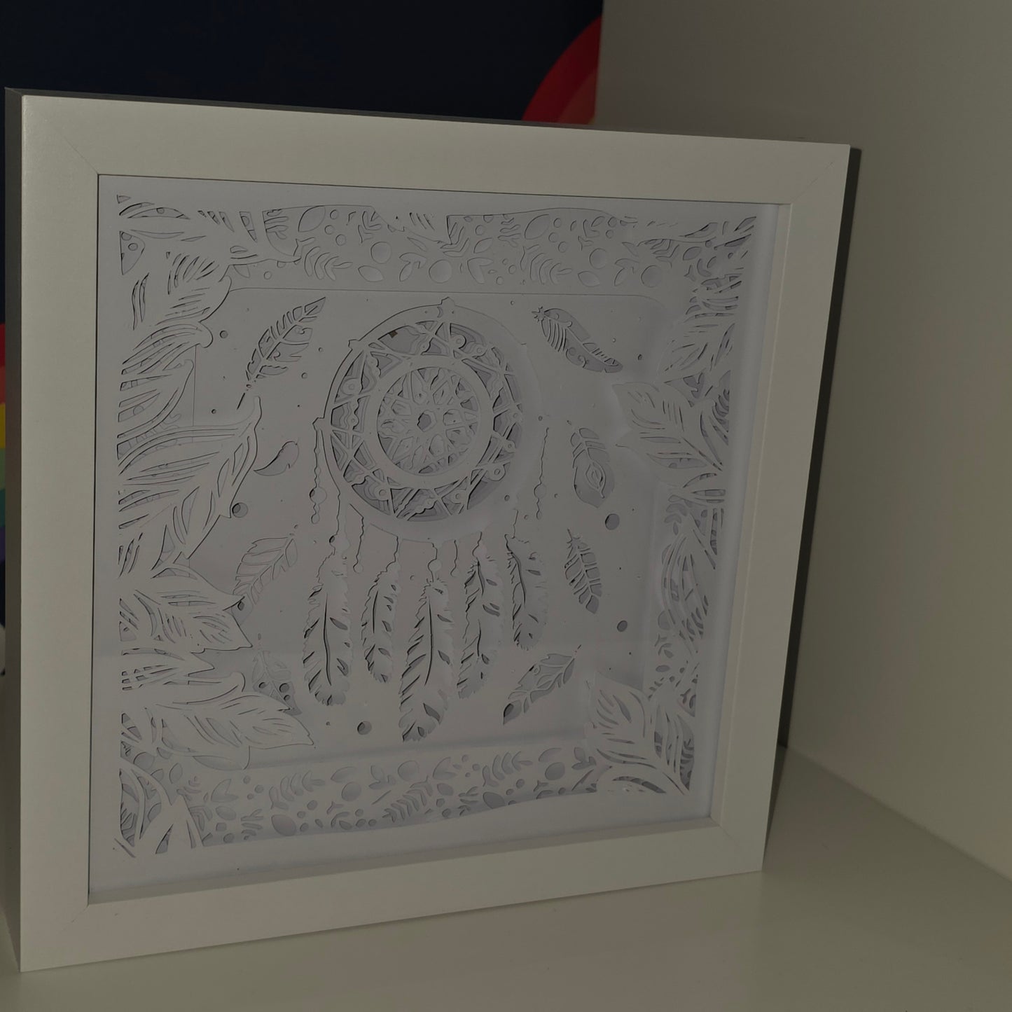 Dreamcatcher Light Up Shadow Box – Layered Paper Art with Colour Changing LED Glow – Boho Ambient Home Decor