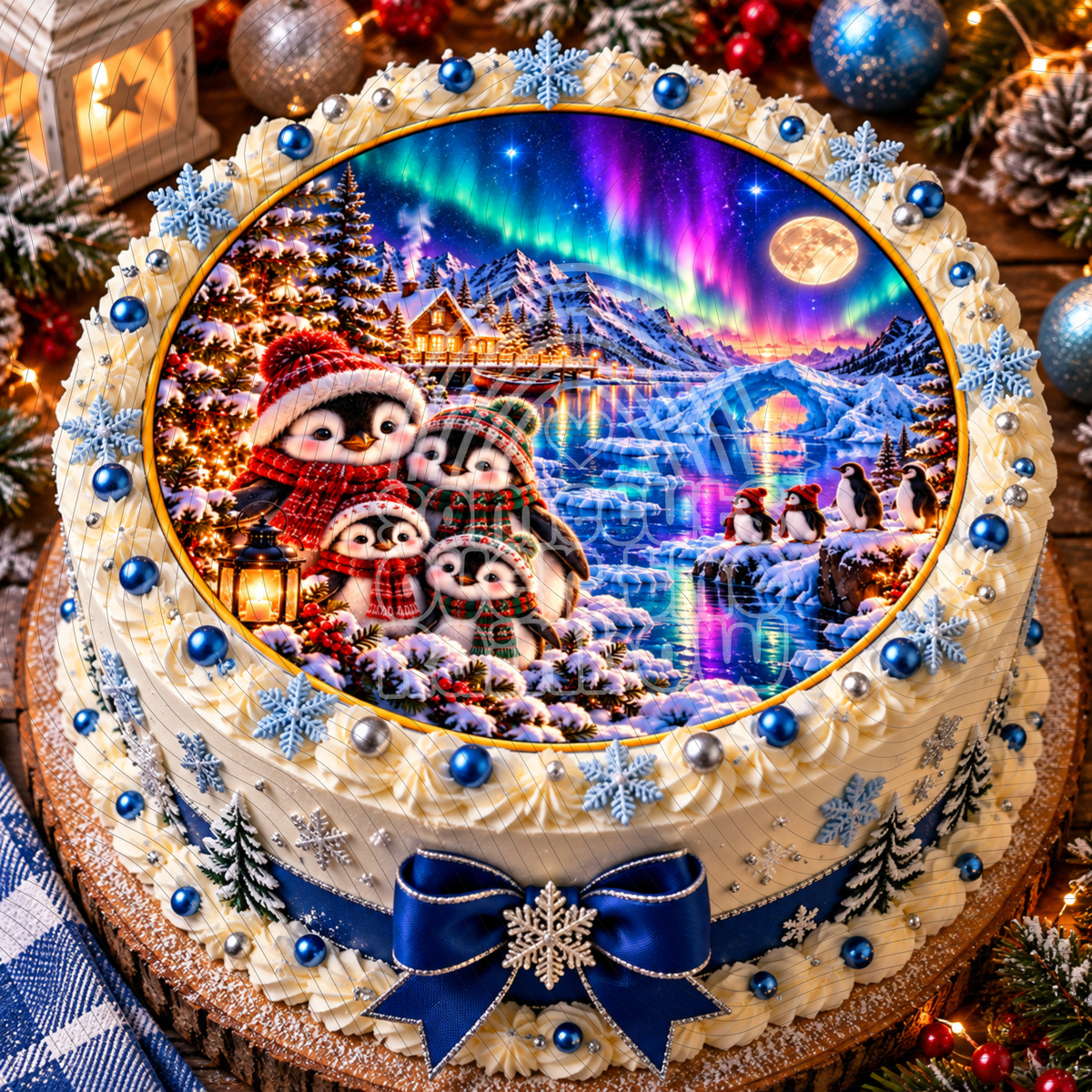 Christmas Penguin Family Edible Cake Topper – Icing Sheet or Wafer Paper
