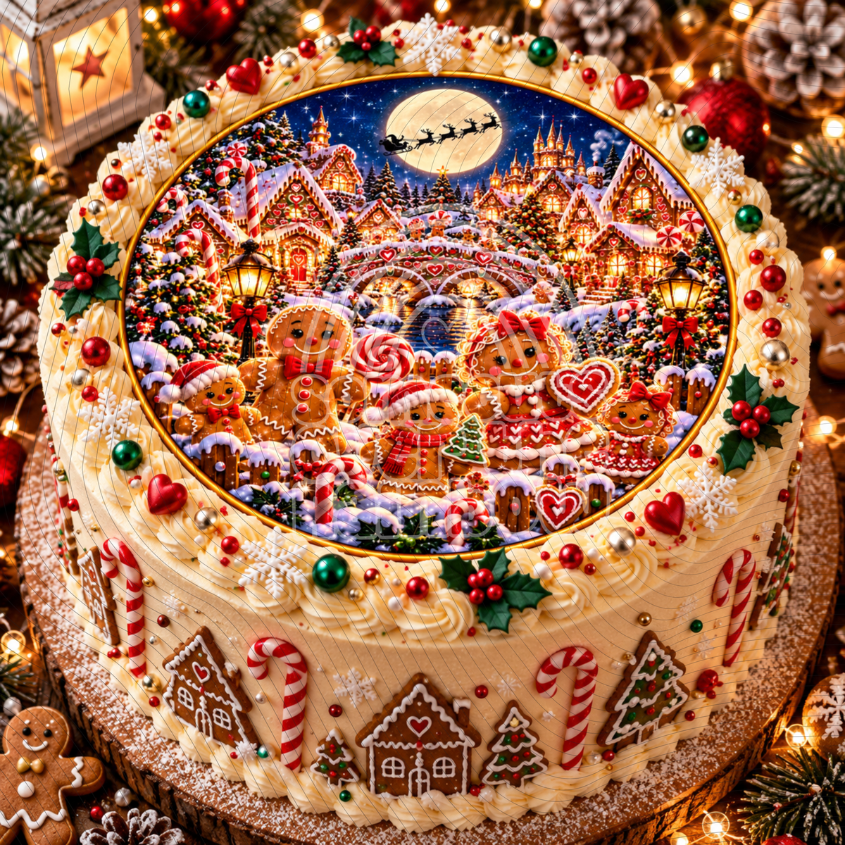 Gingerbread Christmas Village Edible Cake Topper – Icing Sheet or Wafer Paper