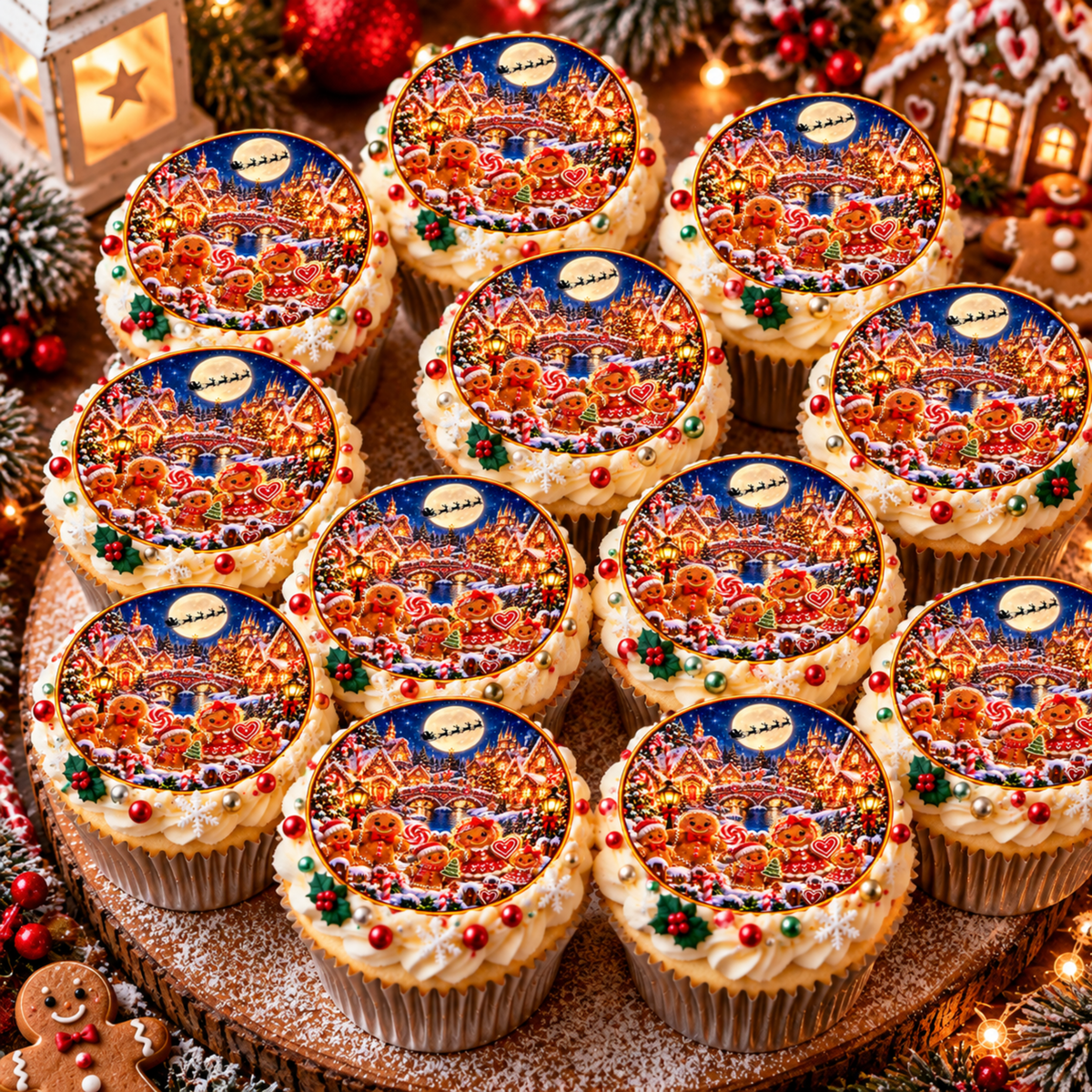 Gingerbread Christmas Village Edible Cake Topper – Icing Sheet or Wafer Paper