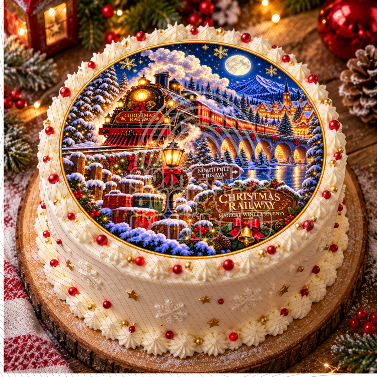 Christmas Railway Edible Cake Topper – Wafer Paper or Icing Sheet