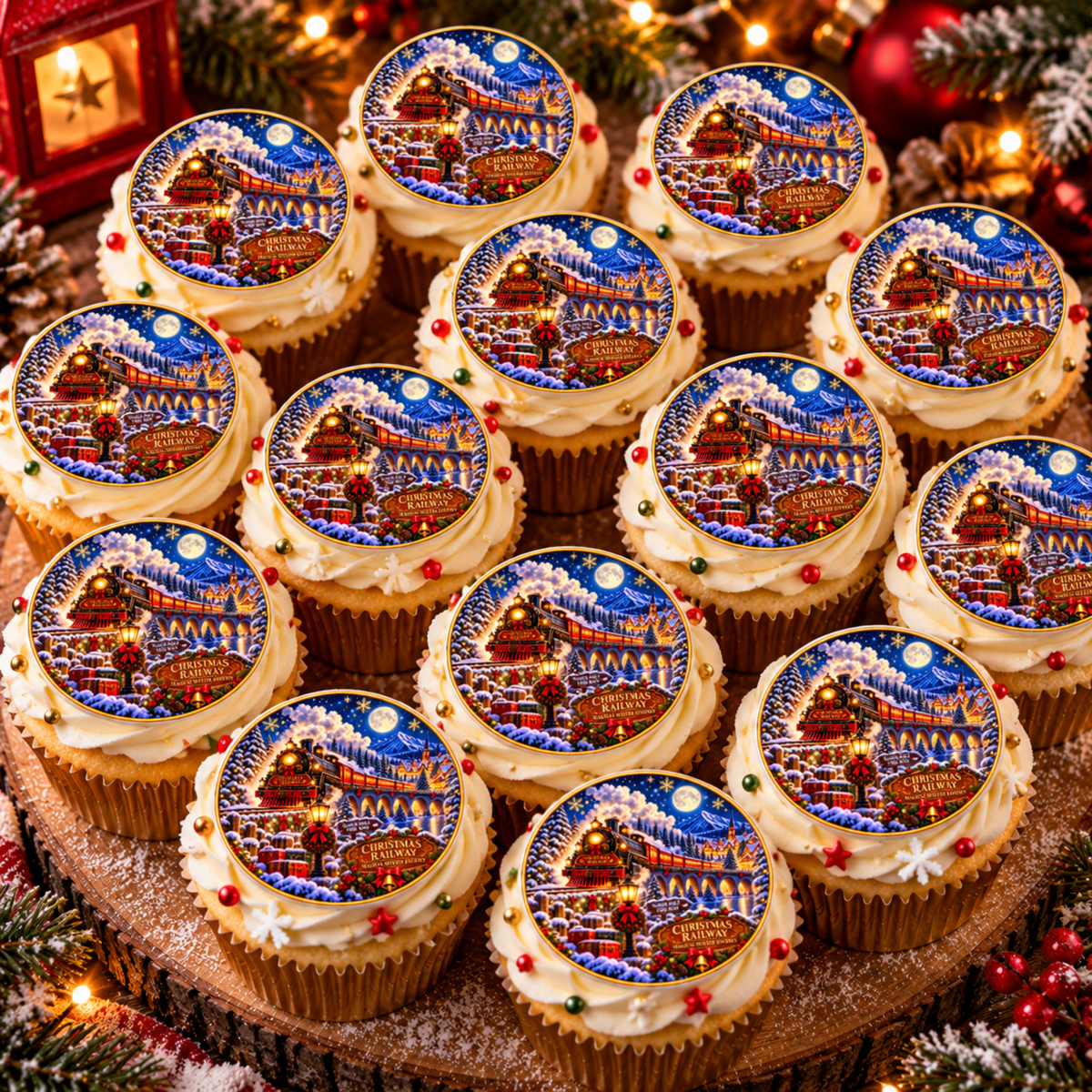 Christmas Railway Edible Cake Topper – Wafer Paper or Icing Sheet
