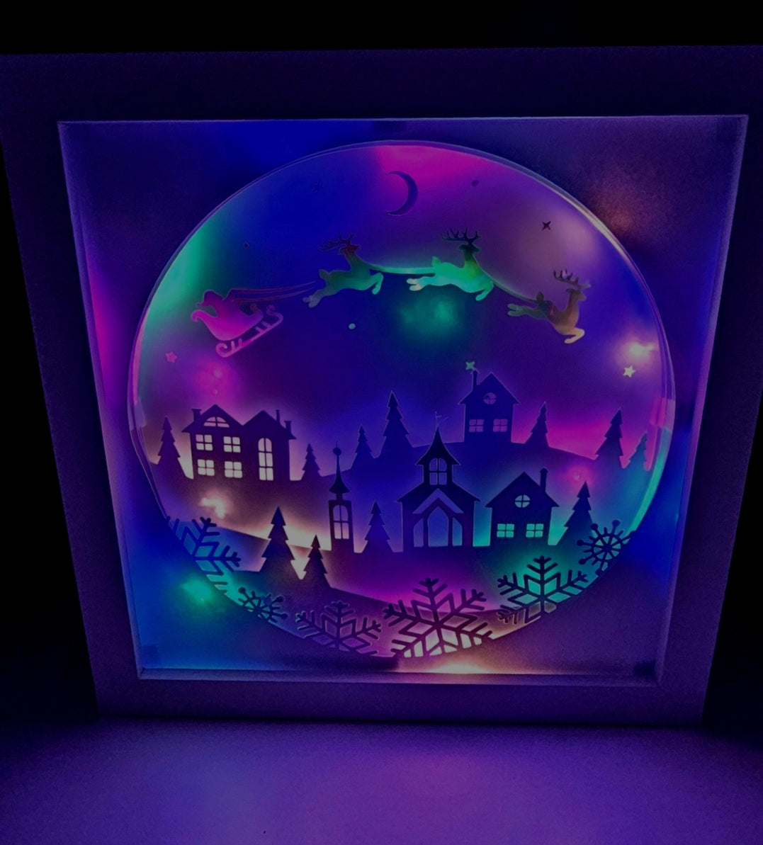 Christmas scene Shadow box / light box | Santa's flight | birthday gift | Xmas gift