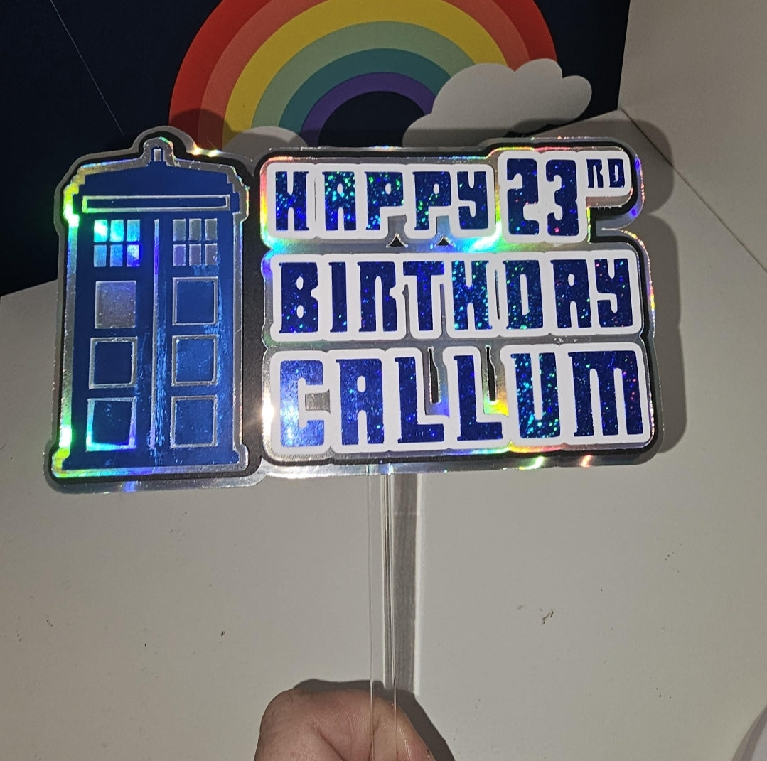 Time traveller cake topper | personalised cake topper | bespoke cake topper | birthday cake topper | celebration topper for cakes | cake sign