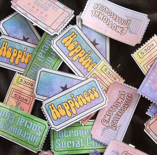 Sweary ticket stickers | ticket to happiness | self love club  | Laptop Sticker | Sassy Decor | Swear Words | Sticker Set