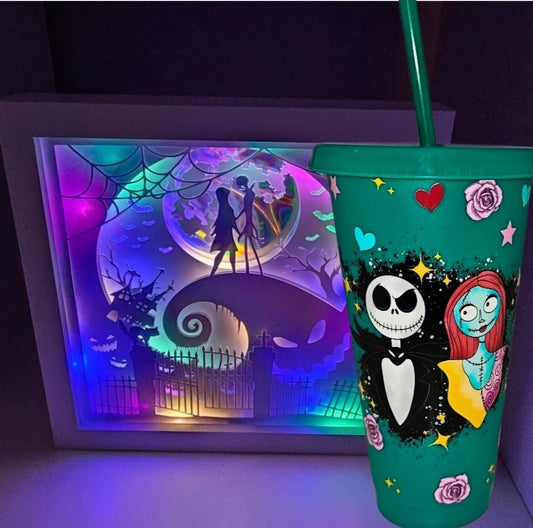 Pumpkin king and Sally Shadow box & cup gift set