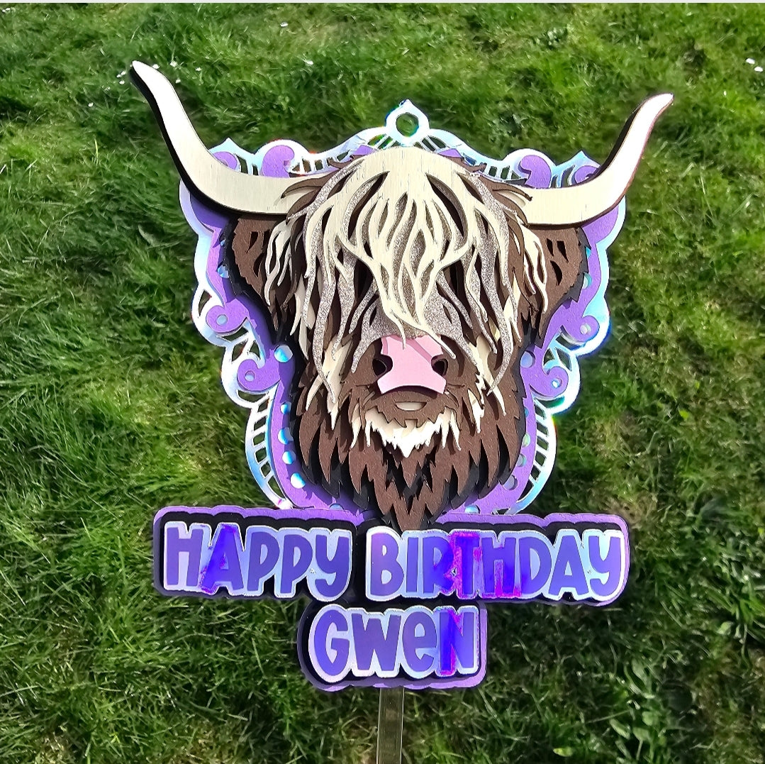 Highland cow cake topper | personalised cake topper | bespoke cake topper