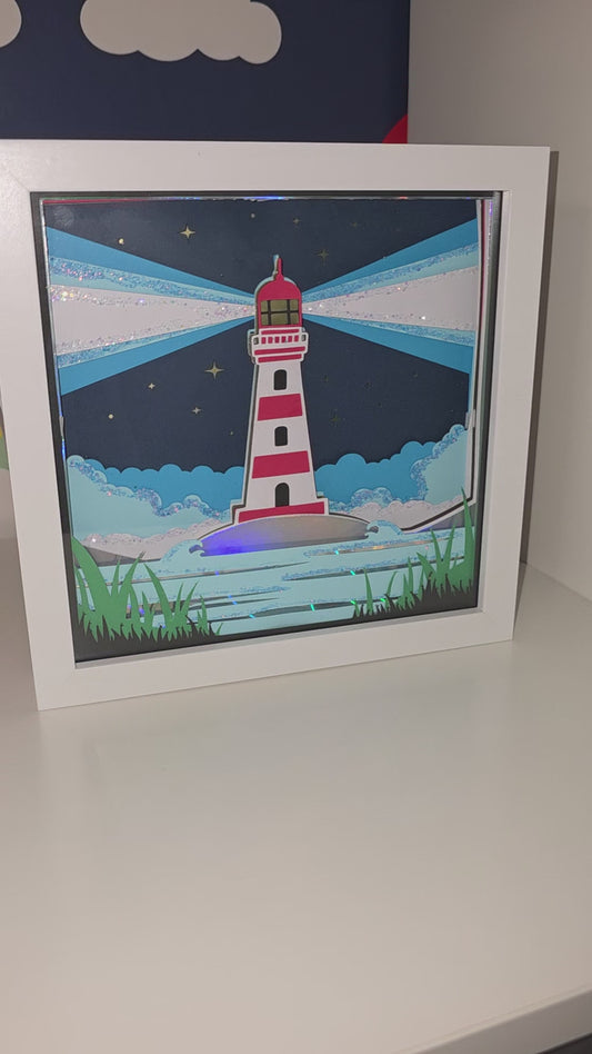 Lighthouse LED Shadow Box | Coastal Night Light Frame | Nautical Gift | Ocean Themed Home Decor