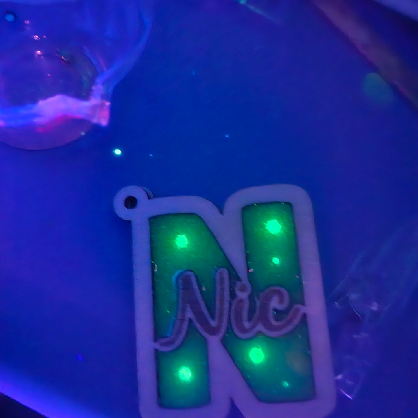 Initial Bag Tag key ring | Glow-in-the-Dark Glitter Letter Charm