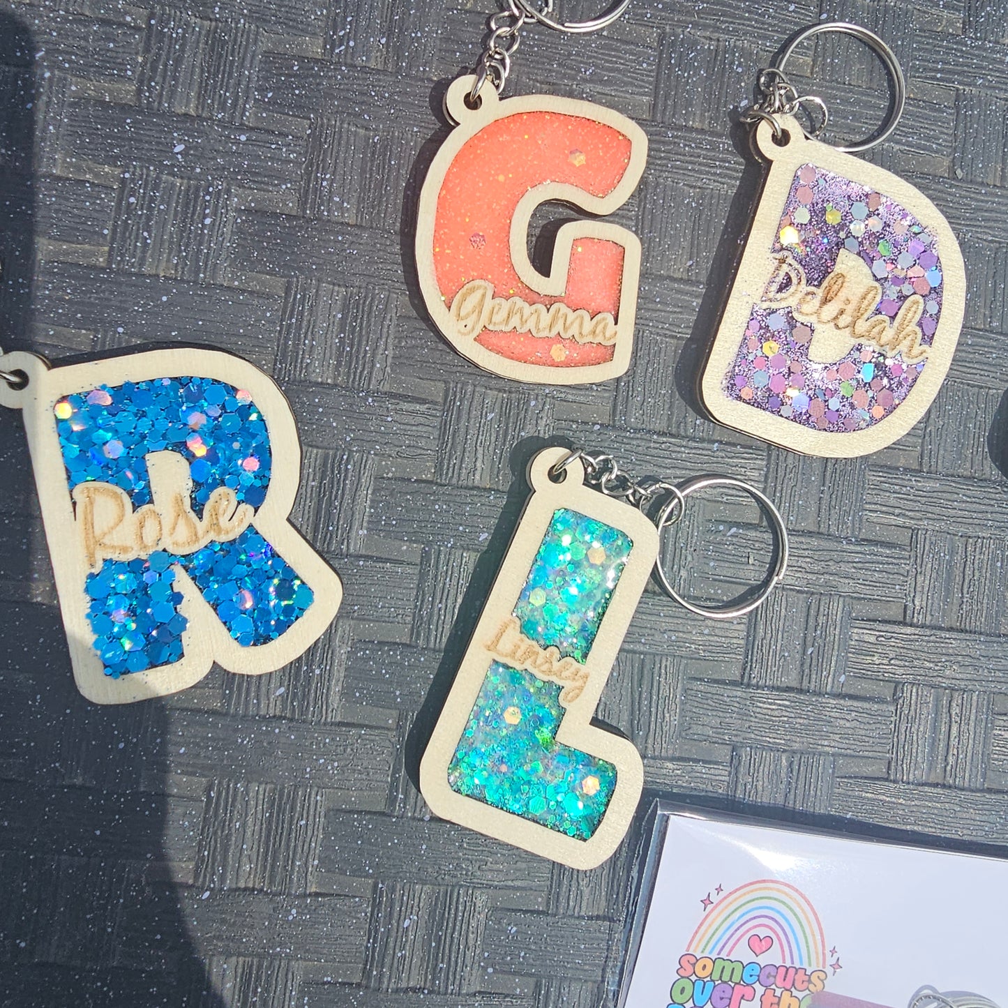 Initial Bag Tag key ring | Glow-in-the-Dark Glitter Letter Charm