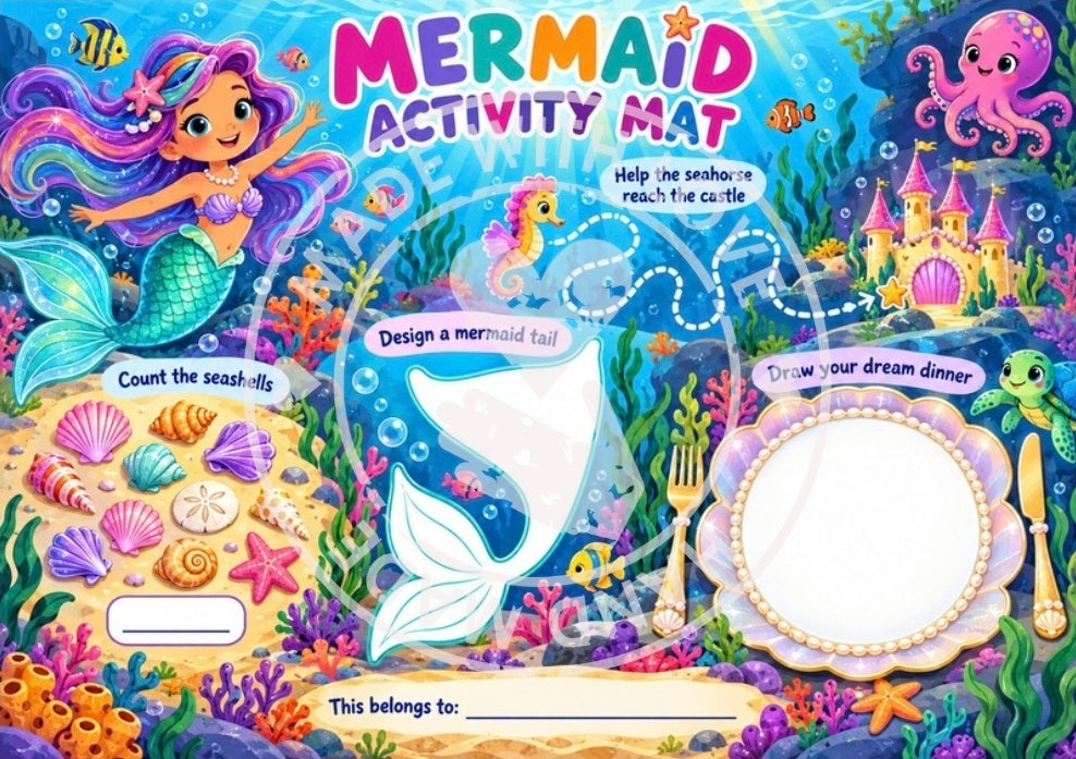 Personalised Wipe Clean Activity Placemats – Kids Reusable Colouring & Activity Table Mats