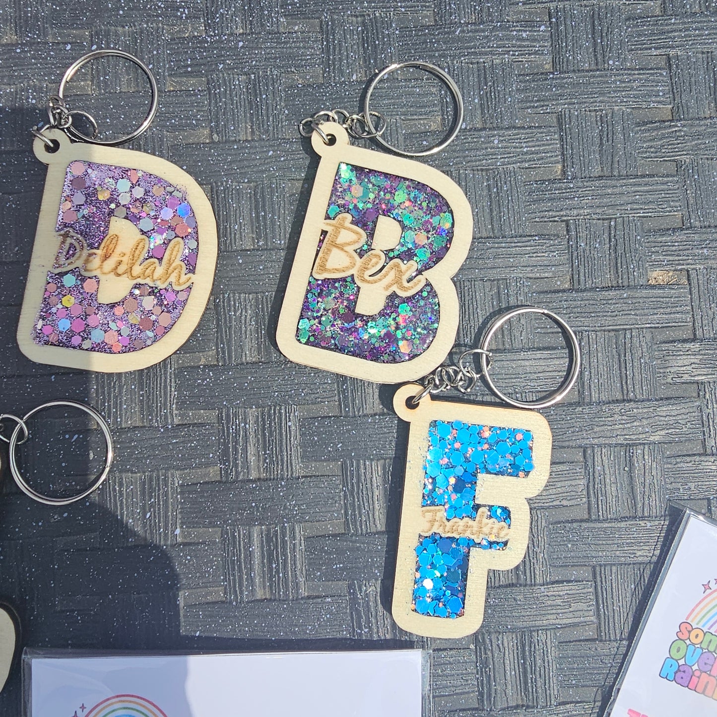 Initial Bag Tag key ring | Glow-in-the-Dark Glitter Letter Charm
