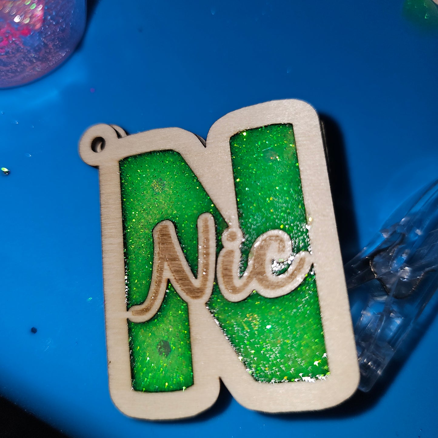 Initial Bag Tag key ring | Glow-in-the-Dark Glitter Letter Charm